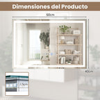 Espelho de Casa de Banho Retangular com Luz LED e Função Antiembaciamento 60 x 40 cm — foto 3
