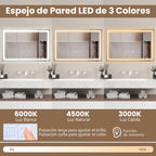 Espelho de Casa de Banho Retangular com Luz LED e Função Antiembaciamento 60 x 40 cm — foto 7