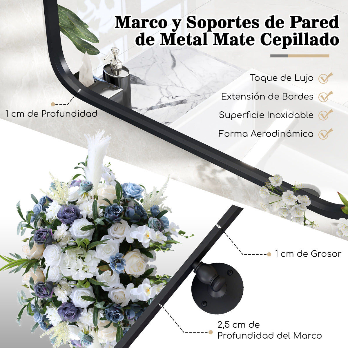 Espelho de Parede Rectangular Pivotante Horizontal/Vertical Marco Metal Minimalista 76,5x56cm — foto 6