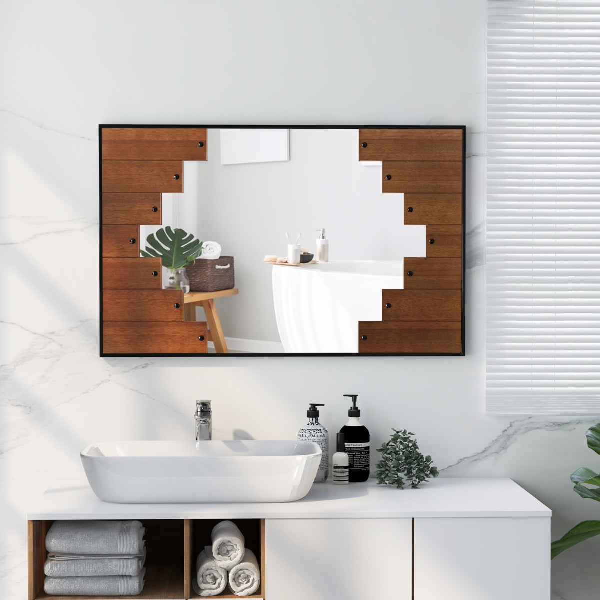 Espelho de Parede Retangular com Moldura em Forma de Tecla de Piano 95 x 60 cm Preto — foto 4