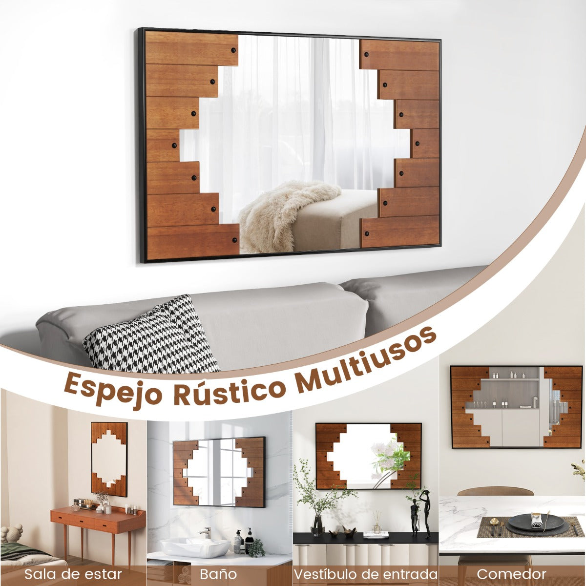 Espelho de Parede Retangular com Moldura em Forma de Tecla de Piano 95 x 60 cm Preto — foto 9