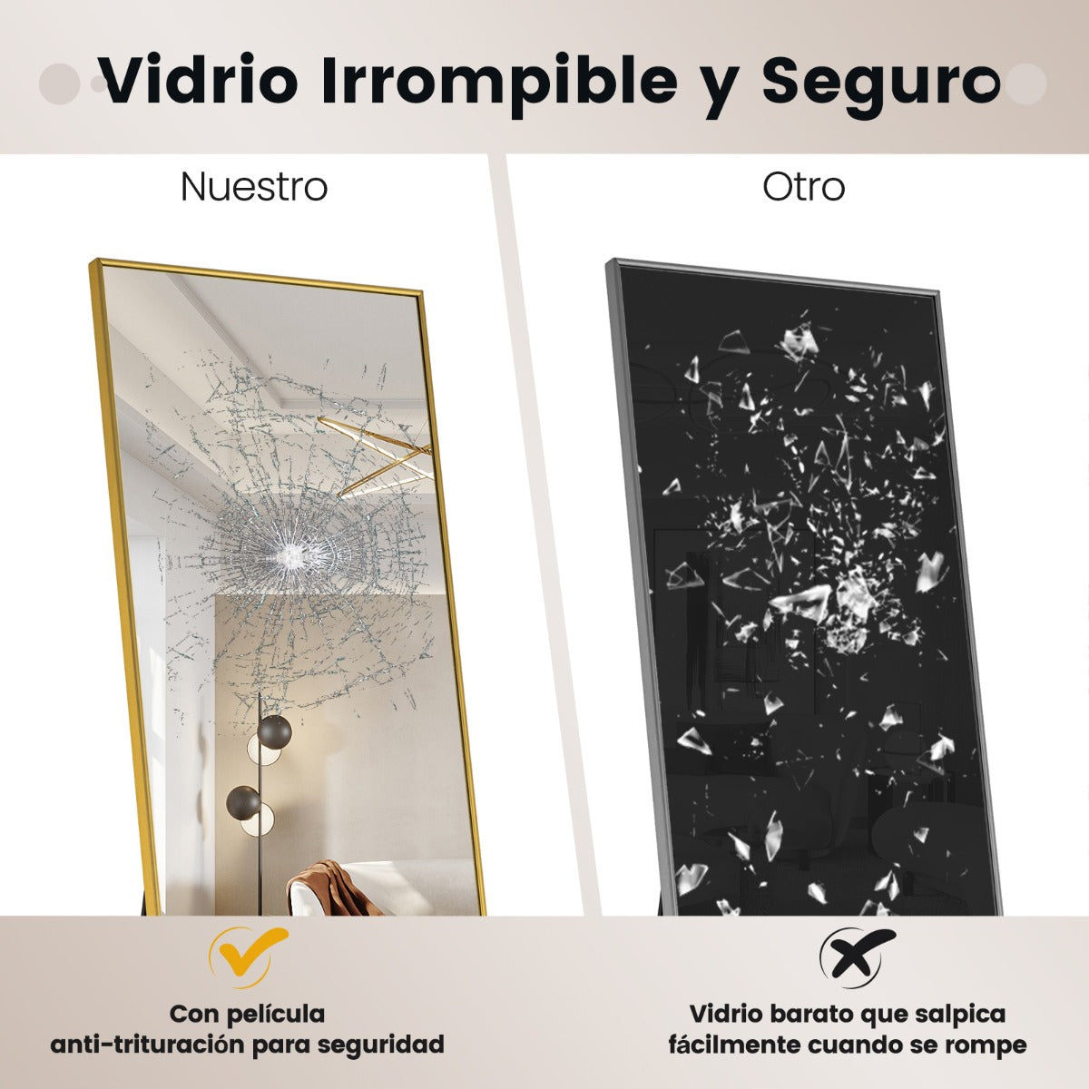Espelho Rectangular 160x40cm de Pé ou Parede com Vidro Inastilhável e Marco Alumínio — foto 10