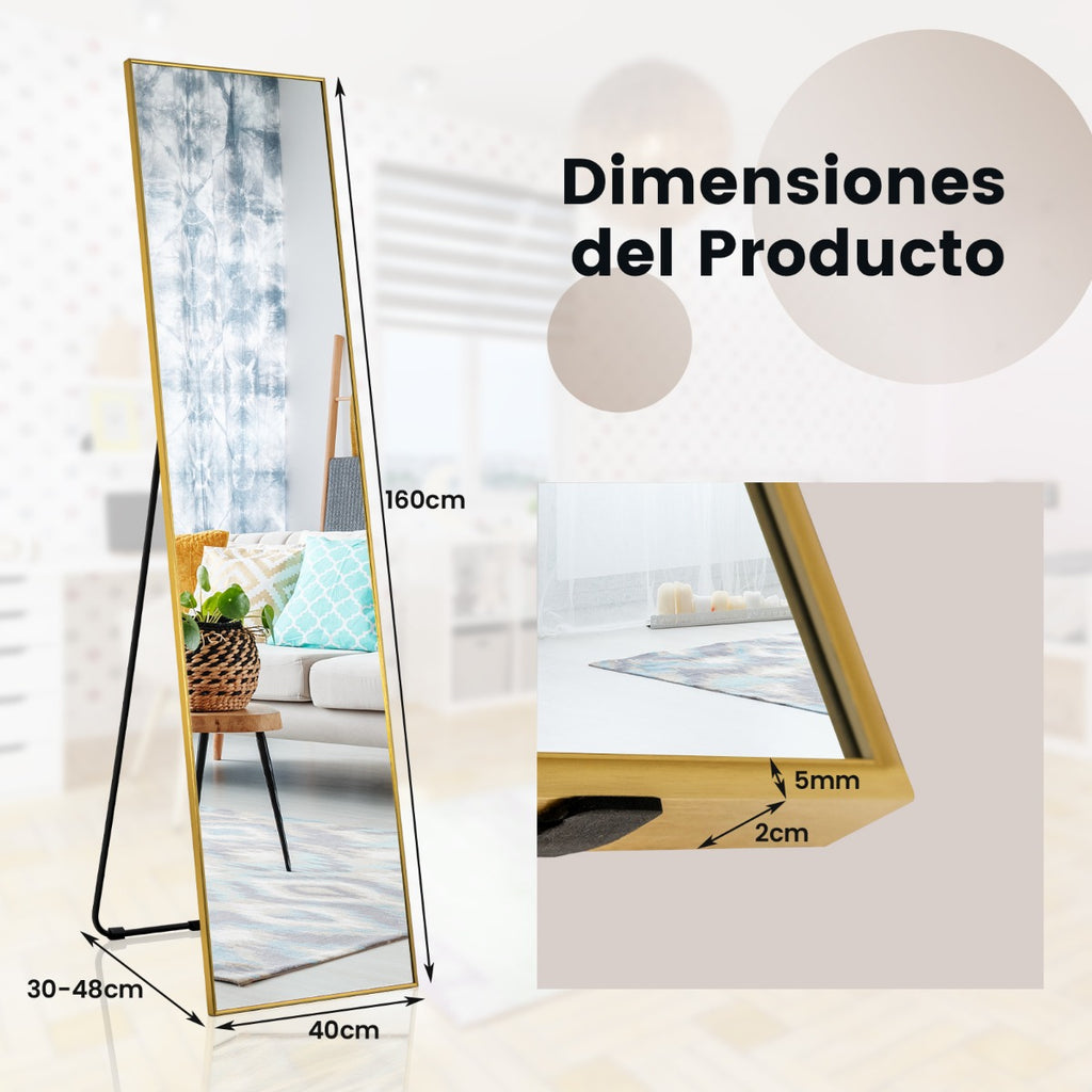 Espelho Rectangular 160x40cm de Pé ou Parede com Vidro Inastilhável e Marco Alumínio — foto 3