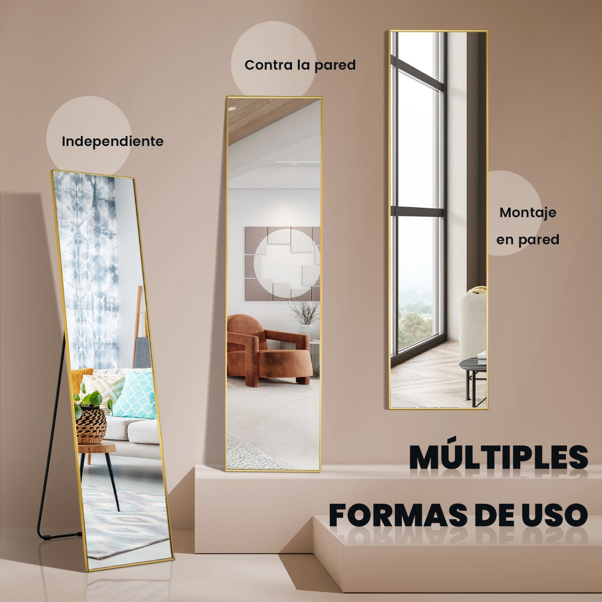 Espelho Rectangular 160x40cm de Pé ou Parede com Vidro Inastilhável e Marco Alumínio — foto 7