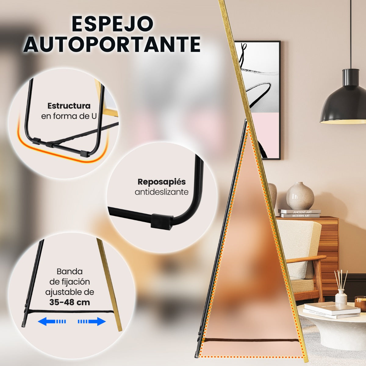 Espelho Rectangular 160x40cm de Pé ou Parede com Vidro Inastilhável e Marco Alumínio — foto 9