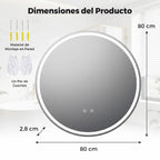 Espelho Redondo de Parede com Iluminação LED 80 cm e Controlo Táctil de Brilho Ajustável — foto 3