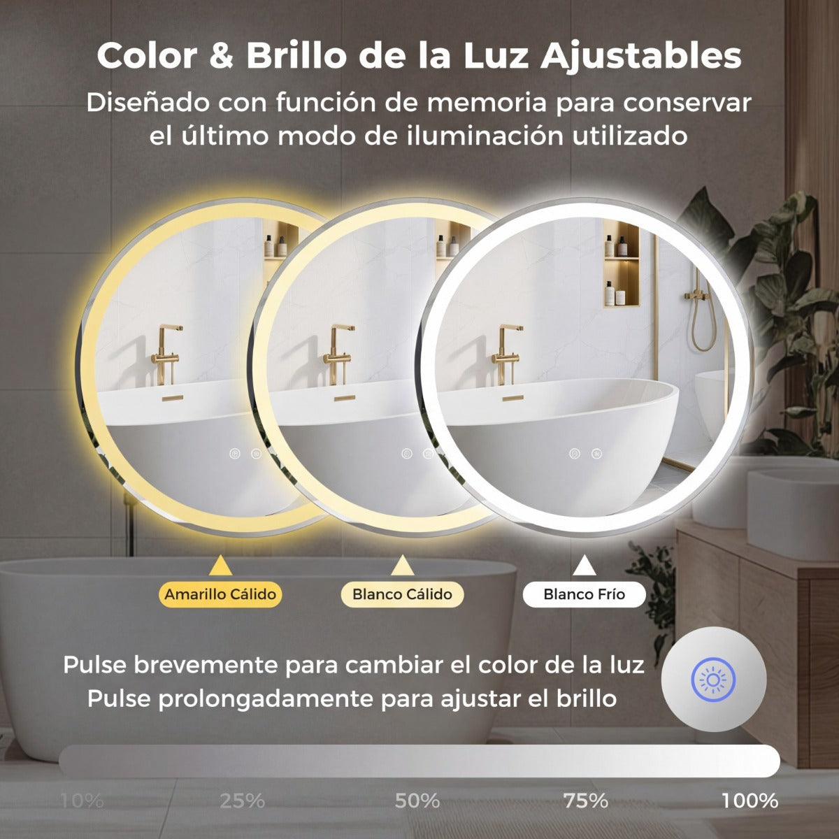 Espelho Redondo de Parede com Iluminação LED 80 cm e Controlo Táctil de Brilho Ajustável — foto 9