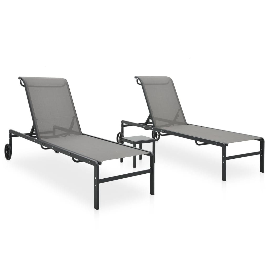Espreguiçadeiras com mesa 2 pcs textilene e aço — foto 1