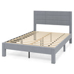 Estrado de Cama de Casal com Cabeceira Acolchoada e Plataforma de Ripas de Madeira 211 x 141 x 109 cm Cinzento — foto 2