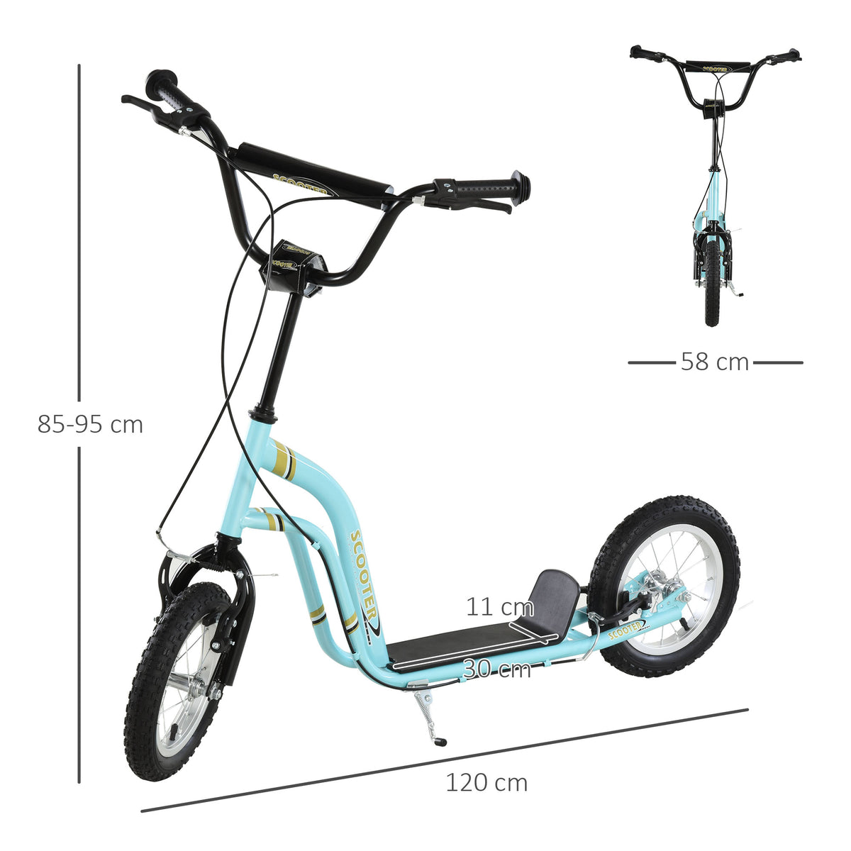 Trotinete para Crianças de 5-12 Anos 2 Rodas Trotinete Infantil com Altura Ajustável 120x58x85-95 cm Azul — foto 2