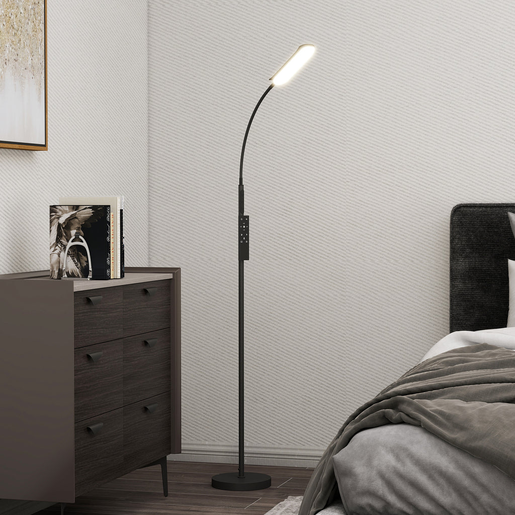Candeeiro de Pé LED Regulável com Controlo Remoto e Tátil 5 Modos de Iluminação Temporizador de 60 Minutos Memória e Parte Inferior Giratório Flexível Ø22x175 cm Preto — foto 2