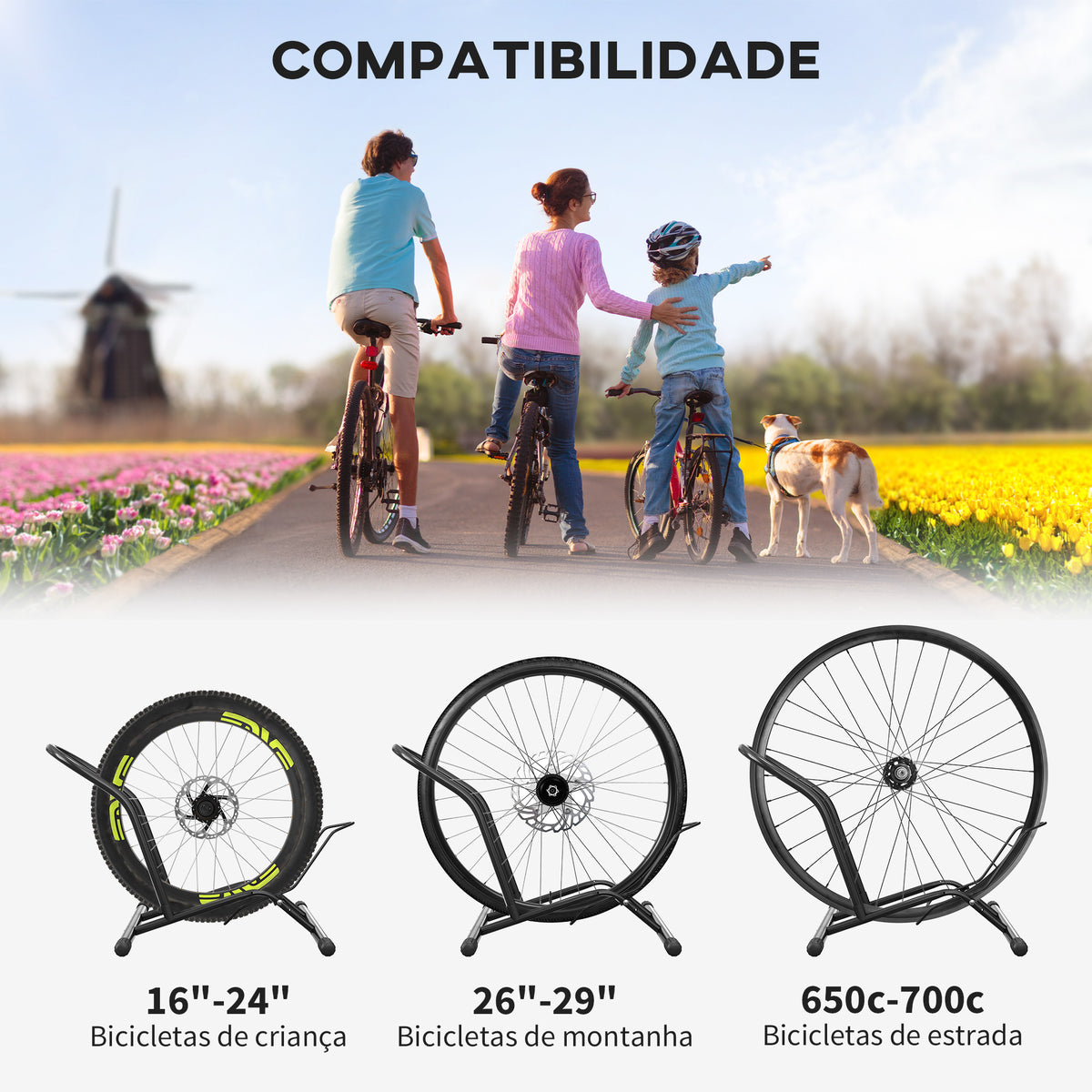 Estacionamento para Bicicletas Suporte para Bicicletas de Aço Estacionamento de Bicicletas de Chão Portátil para Interior e Exterior 59x41x38 cm Preto — foto 5