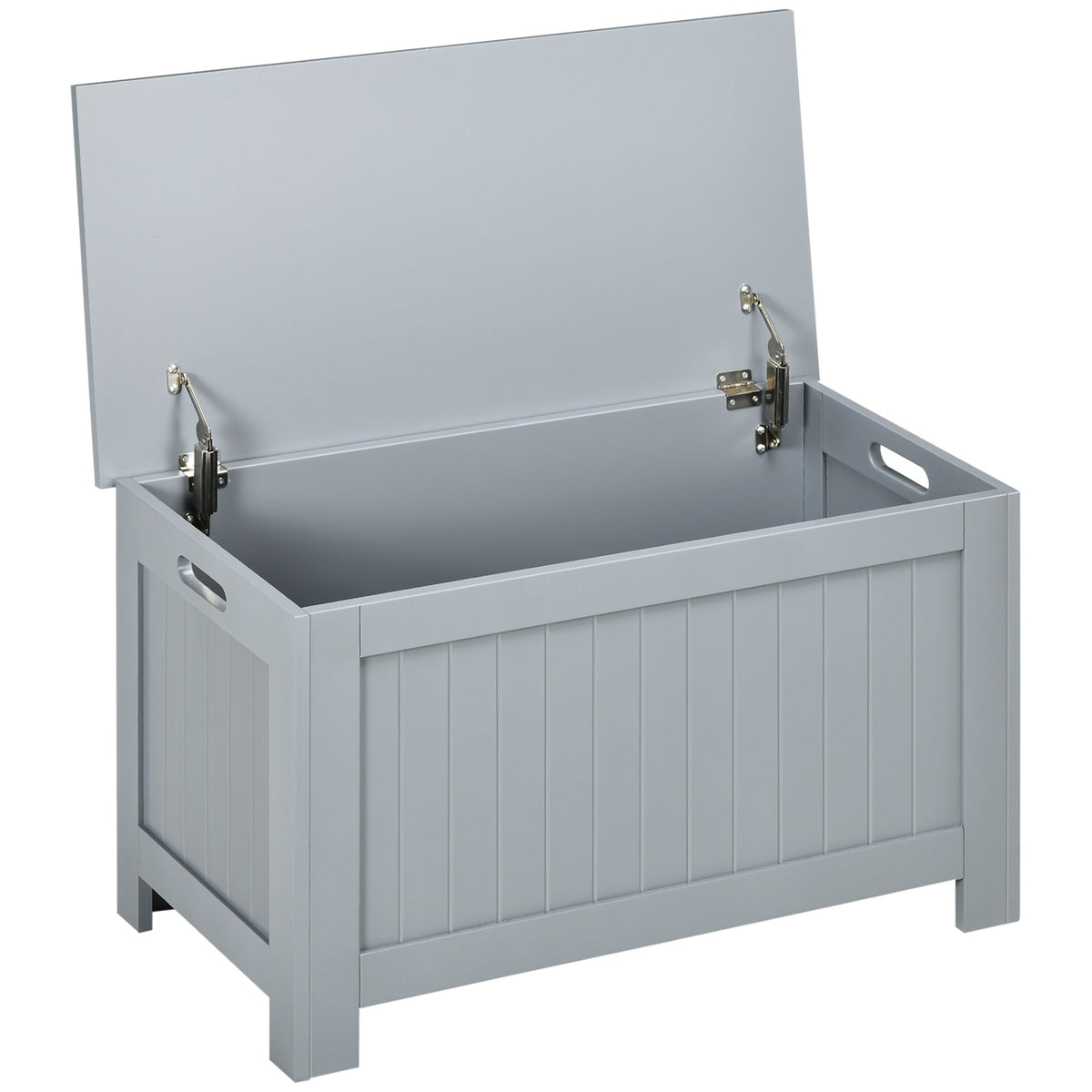 Baú de Armazenamento de Madeira Baú de Arrumação com Dobradiça de Segurança para Dormitório Sala de Estar Carga Máxima 20 kg 81x40x46 cm Cinza — foto 1