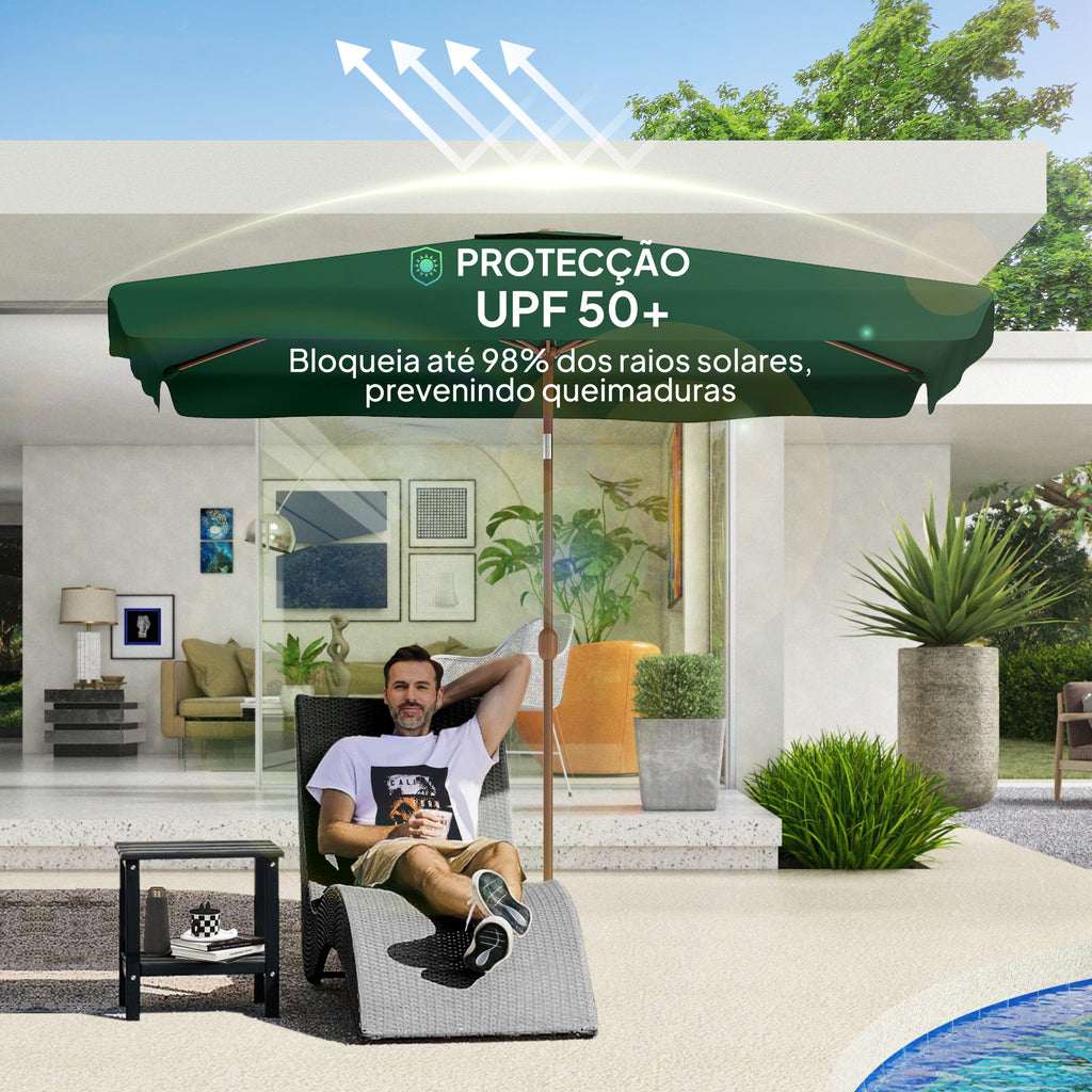 Chapéu de Sol de Jardim 300x200 cm Chapéu de Sol de Exterior com Ângulo Ajustável Mastro de Alumínio Manivela e Proteção UV 50+ Chapéu de Sol para Jardim Pátio Verde — foto 5