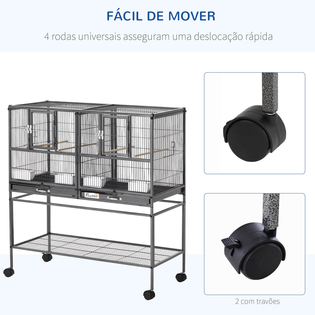 Gaiola dupla para pássaros pequenos Gaiola grande para pássaros com 4 bandejas múltiplas portas 4 Alimentadores 4 Cabides 95x45,5x102 cm Preto — foto 6