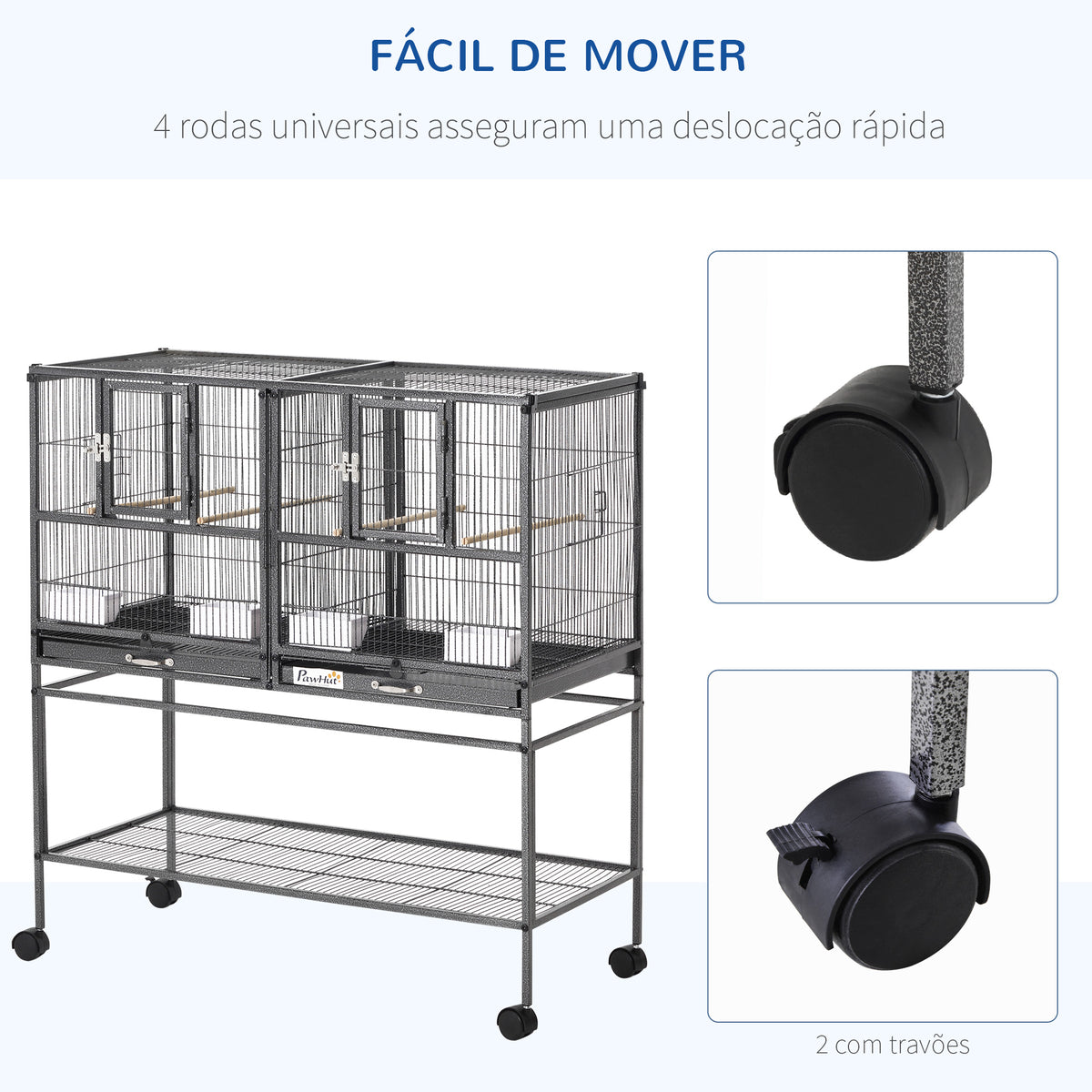 Gaiola dupla para pássaros pequenos Gaiola grande para pássaros com 4 bandejas múltiplas portas 4 Alimentadores 4 Cabides 95x45,5x102 cm Preto — foto 6