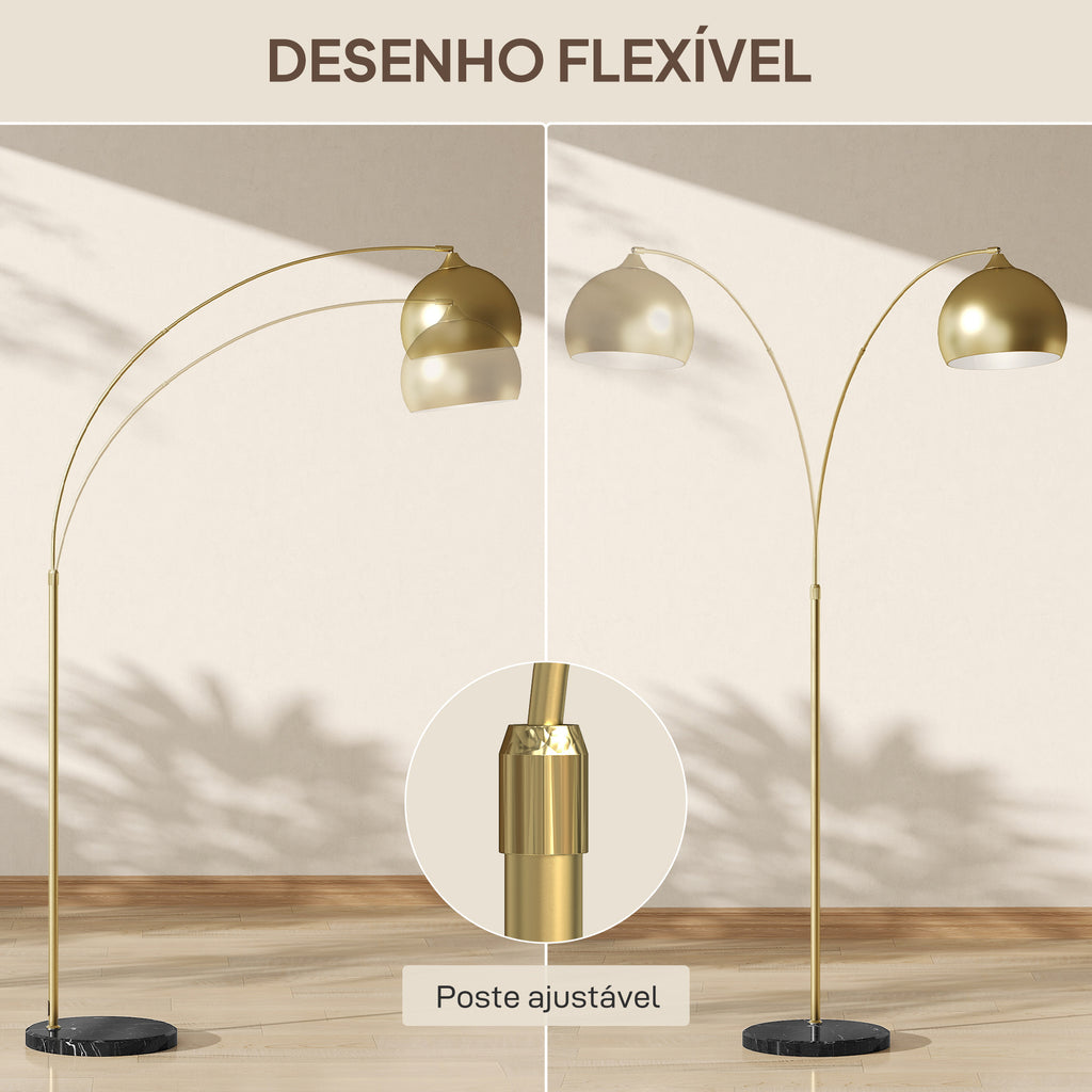 Candeeiro de Pé em Forma de Arco com Altura e Comprimento Ajustáveis Candeeiro de Leitura para Lâmpadas E27 Potência Máxima 40W com Interruptor de Pé 110-115x30x170-180 cm Dourado e Preto — foto 5