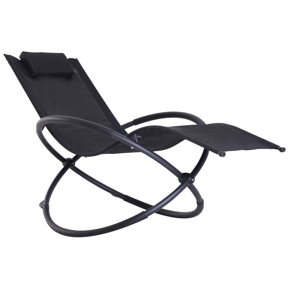 Espreguiçadeira de Baloiço de Jardim com Apoio para a Cabeça Amovível Espreguiçadeira Ergonómica de Exterior Dobrável com Tecido de Textilene para Pátio Piscina Exterior 154x80x84 cm Preto — foto 1