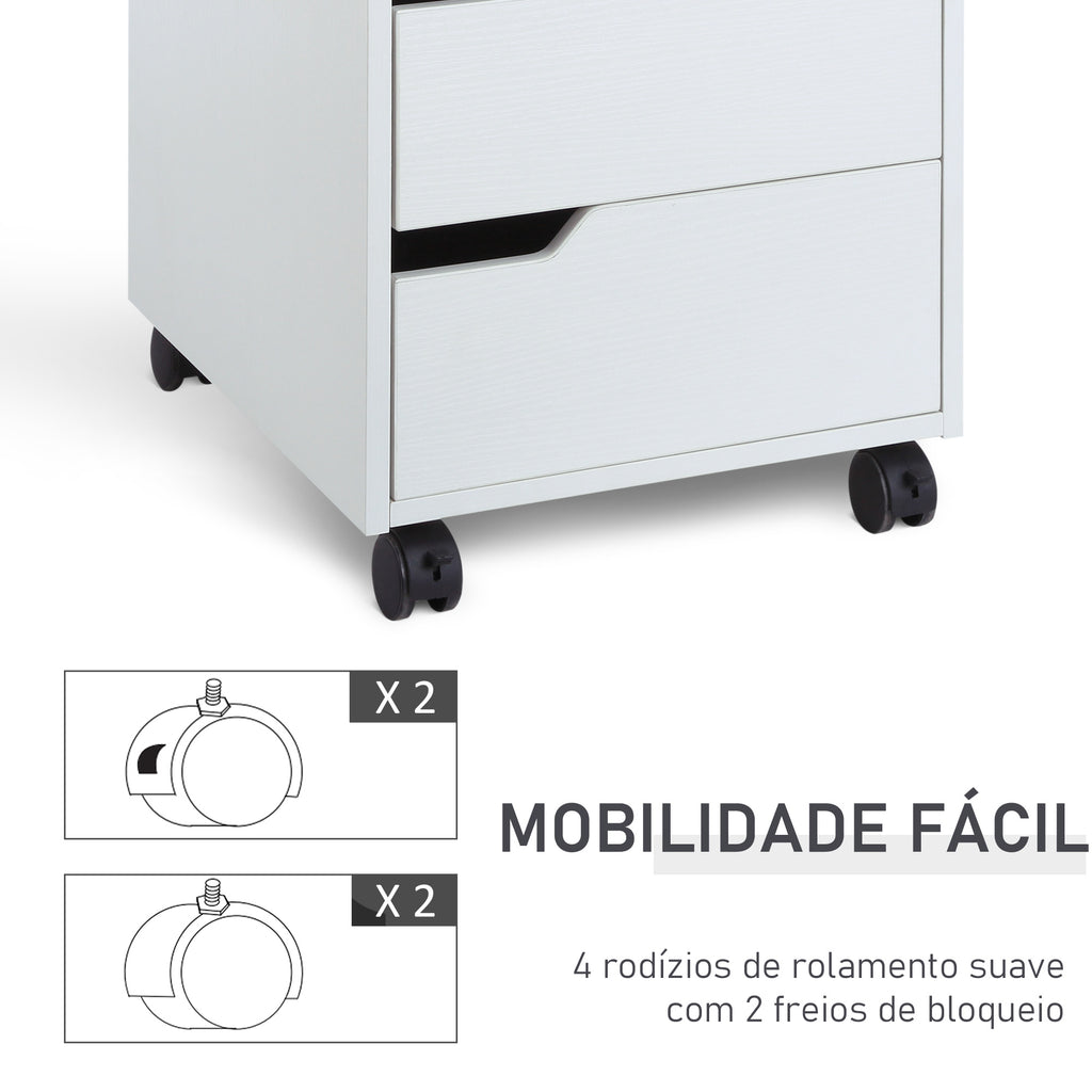Bloco de Gavetas para Escritório Móvel de Escritório Bloco de Gavetas com 3 Gavetas e 4 Rodas 40x50x57,5 cm Branco — foto 6