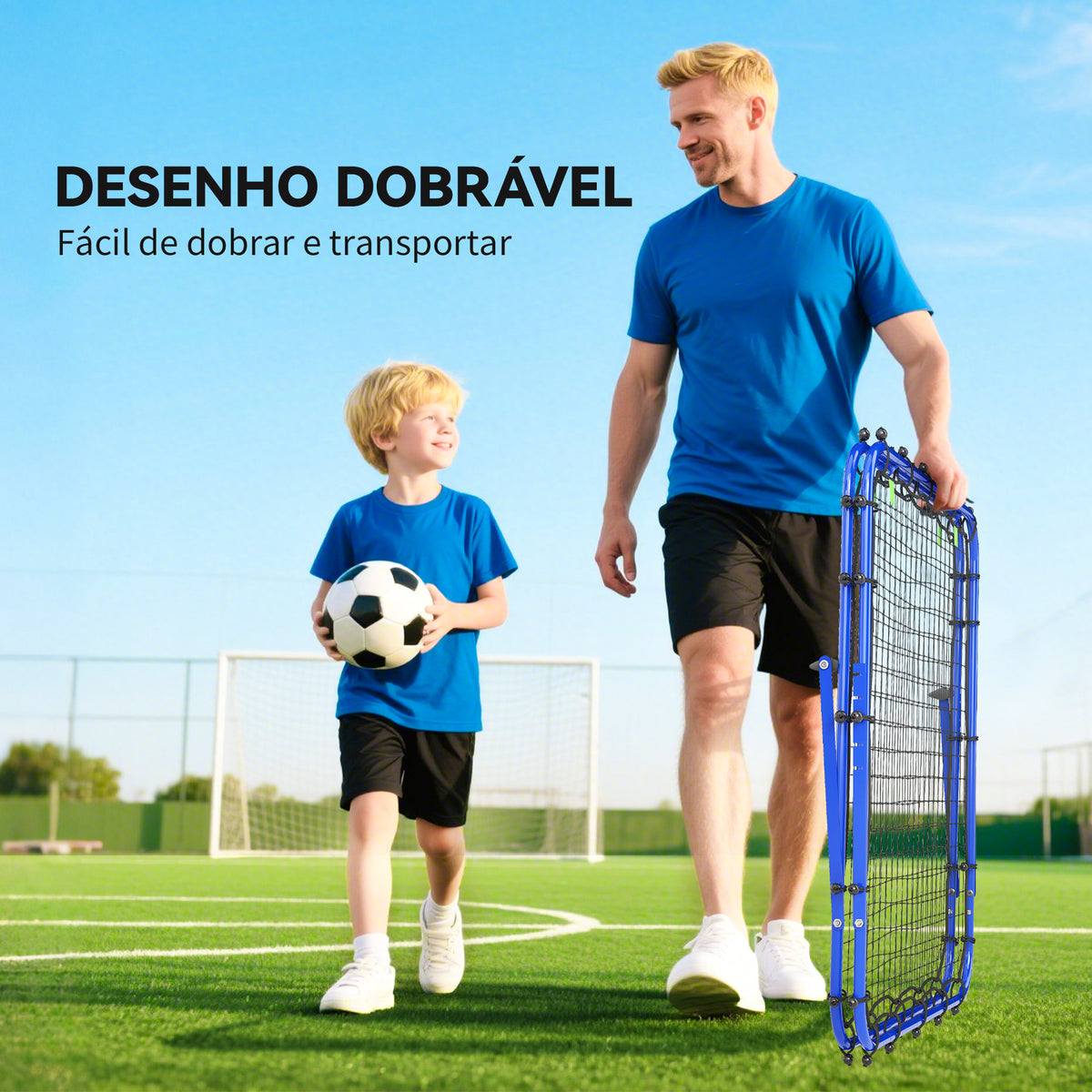 Rede de Rebote Dobrável para Treino Desportivo Ajustável em 5 Níveis de Ângulo com Tubo de Aço para Futebol Ténis e Basebol 100x95x90 cm Azul — foto 5
