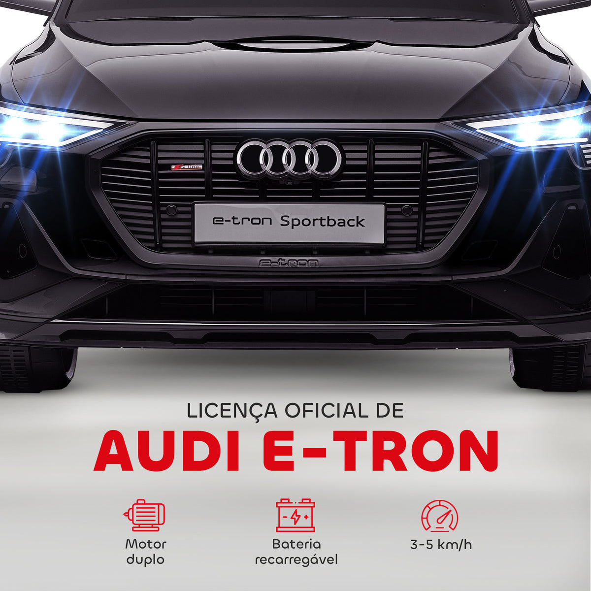Carro Elétrico Audi E-Tron 12V para Crianças acima de 3 Anos com Controle Remoto Faróis Buzina Música MP3 TF USB e Abertura da Porta 3-8km/h 108x60x47 cm Preto — foto 4