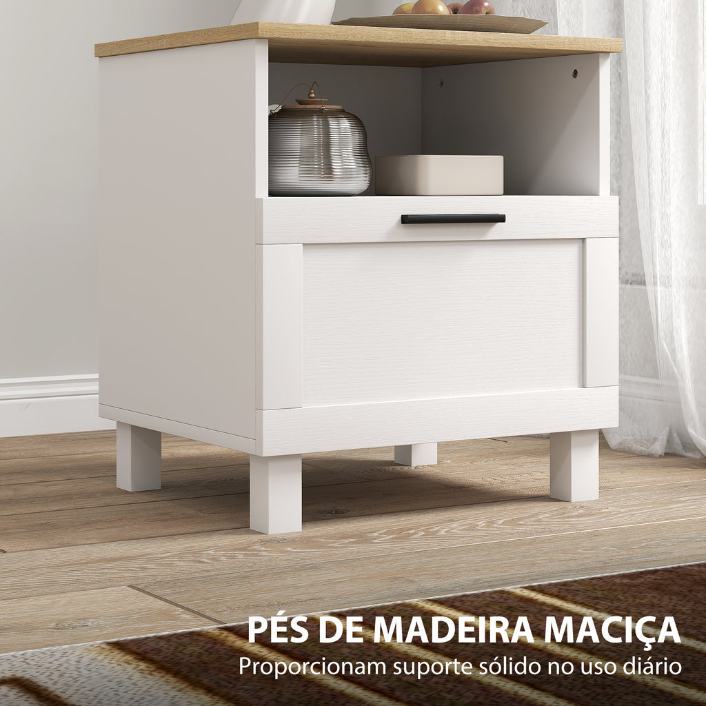 Conjunto de 2 Mesas de Cabeceira Modernas Mesas de Cabeceira com Gaveta Compartimento Aberto Pés de Madeira Mesa Auxiliar para Sala Dormitório 45x38x50 cm Branco — foto 7