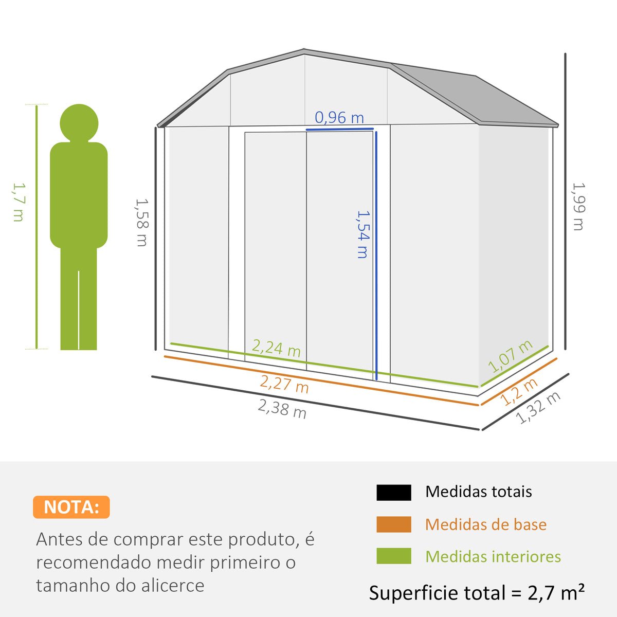 Abrigo de Jardim 2,7 m² 238x132x198,5 cm Abrigo de Exterior Metálico com Base Prateleiras Ajustáveis 2 Portas de Correr e 2 Janelas de Ventilação Cinza Escuro — foto 3