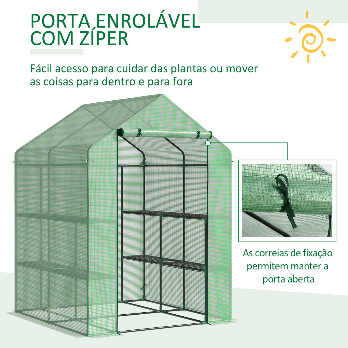 Estufa de Jardim Estufa para Plantas com Prateleiras 143x138x190cm Estrutura de Aço Jardinagem Verde — foto 5