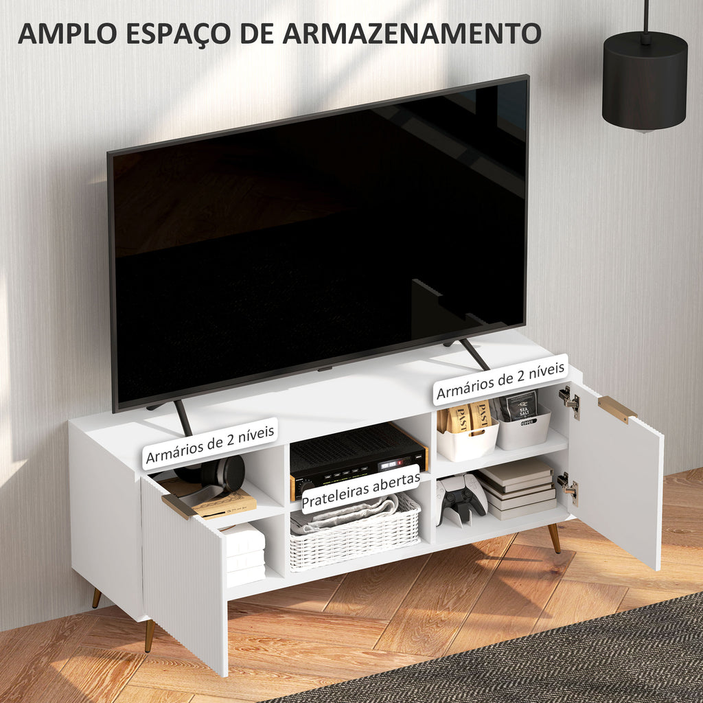 Móvel de TV Moderno Móvel de TV para Sala de Estar com 2 Compartimentos Abertos e 2 Portas Móvel para Televisores de 55 Polegadas 120x35x48 cm Branco — foto 5