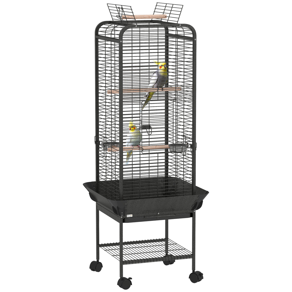 Gaiola para Pássaros Gaiola para Papagaios com Rodas Poleiros Comedouros Prateleira e Bandeja Amovível Gaiola para Cacatuas 62,5x62,5x146 cm Cinza Escuro — foto 1