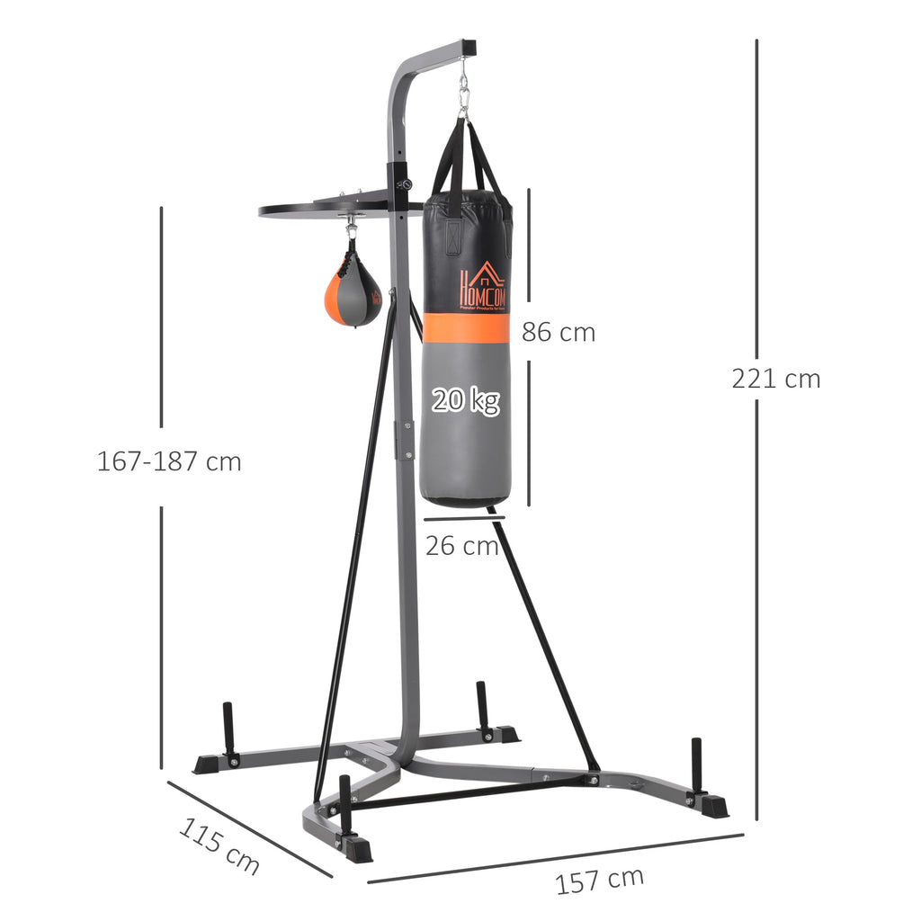 Saco de Boxe Suspenso com Suporte Bola de Velocidade Ajustável em Altura de 167-187cm e Inflador para Treinamento Fitness em Casa Ginásio 115x157x221 cm Preto e Cinza — foto 3