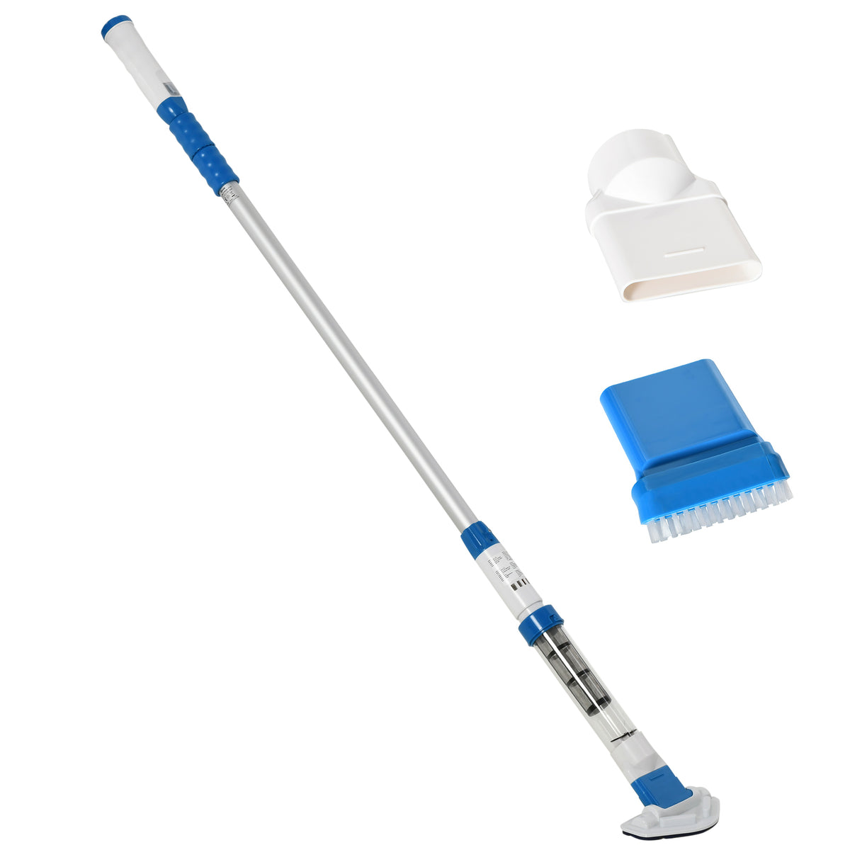 Aspirador Limpador para Piscina Aspirador para Piscina Elétrico Autonomia 45 Minutos com Poste Telescópico 150-210cm Escova e 2 Rodas para Piscinas 210x17x7cm Prata e Azul — foto 1