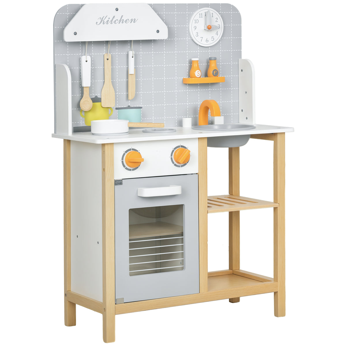 Cozinha de Brinquedo para Crianças acima de 3 Anos Cozinha Infantil de Madeira com Sons Fogão Forno Lavatório e Acessórios de Cozinha 57x26x82 cm Multicor — foto 1