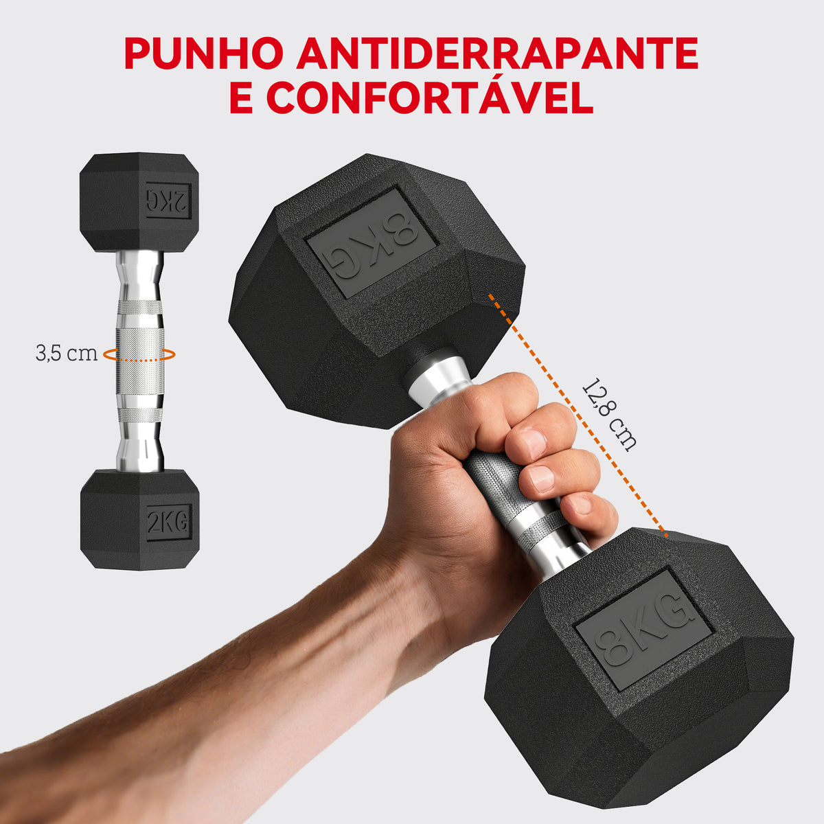 Conjunto de Halteres 6 Peças 2 x 2 kg 2 x 5 kg 2 x 8 kg Halteres Hexagonais com Revestimento em Borracha Antideslizante e Suporte de Armazenamento para Treino em Casa Ginásio Preto — foto 5