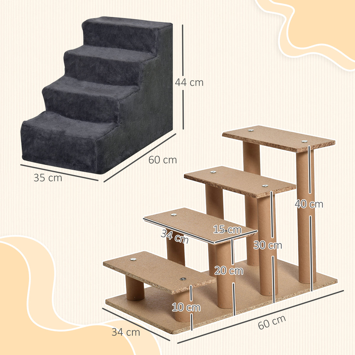 Escada para Animais de Estimação com 4 Degraus 2 em 1 com Capa Removível e Lavável Escada para Cães Gatos Carga 30kg 60x35x44 cm Cinza Escuro — foto 3