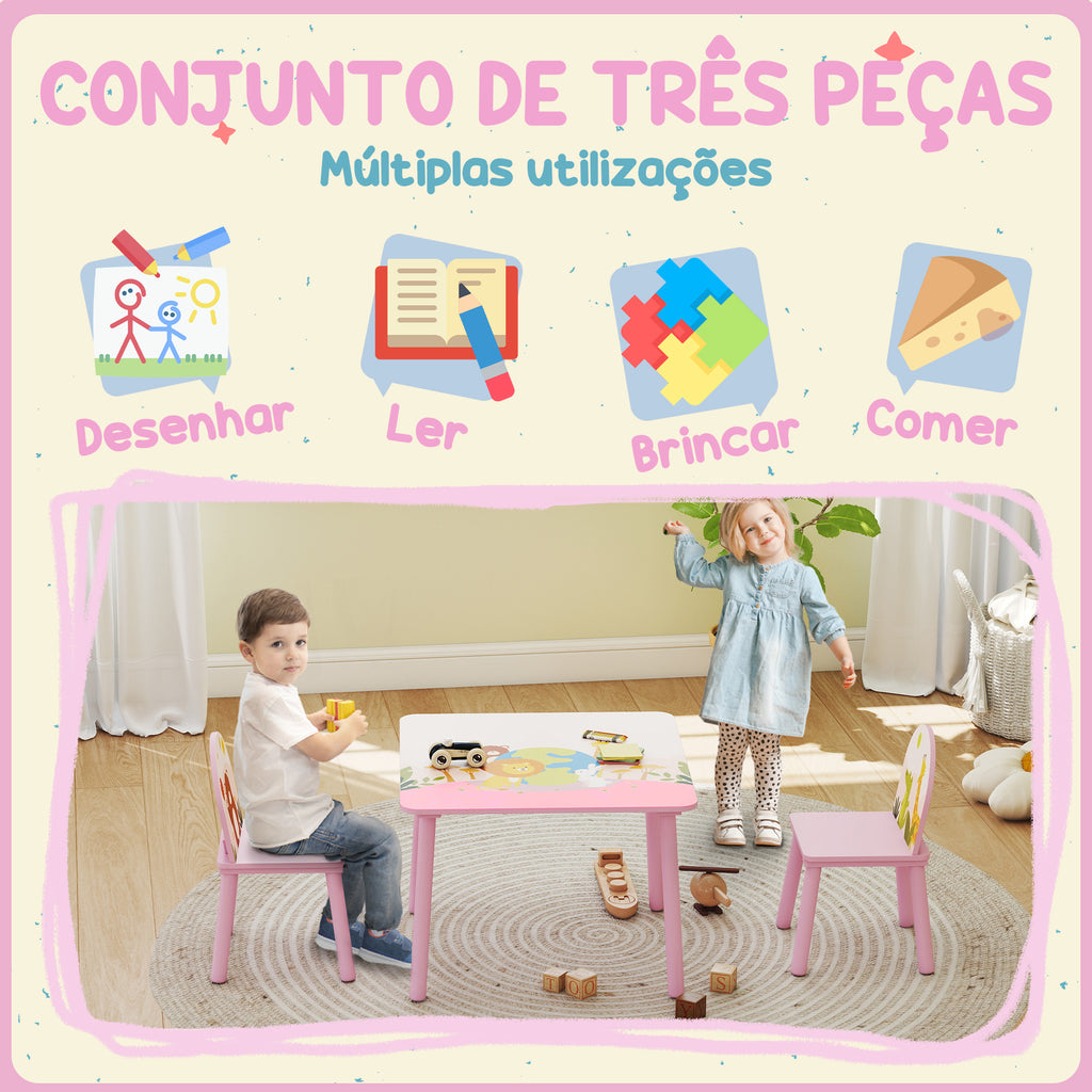 Mesa Infantil com 2 Cadeiras Mesa e Cadeiras para Crianças com Estampados de Animais para Meninos e Meninas de 3-8 Anos para Casa Escola Infantil Rosa — foto 4