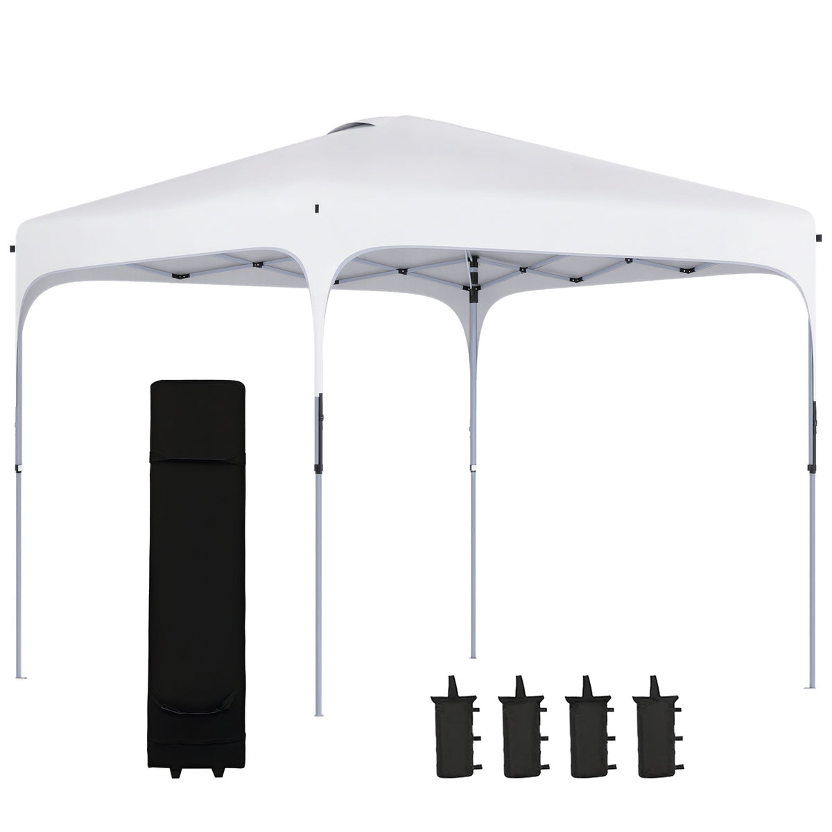 Tenda Dobrável 2,5x2,5x2,68cm Tenda de Jardim com Proteção UV 50+ Altura Ajustável com 4 Bolsas de Areia e Bolsa de Transporte para Acampamento Festas Pátio Branco — foto 1