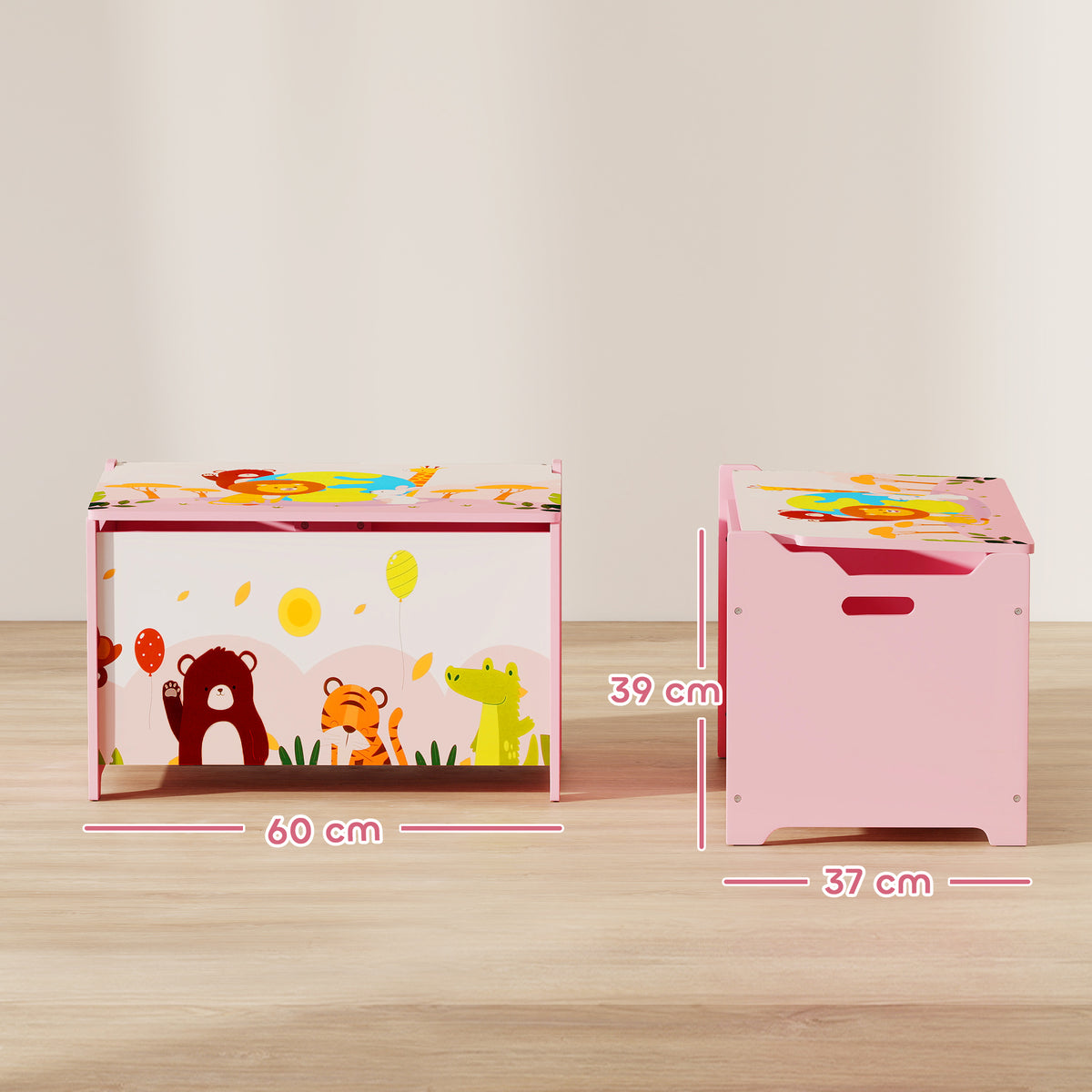 Baú de Armazenamento de Brinquedos Baú de Brinquedos Infantil Tampa Rebatível com Fecho Suave e Alças Estampados de Animais para Livros Roupa em Quarto Sala de Jogos 60x37x39 cm Rosa — foto 3