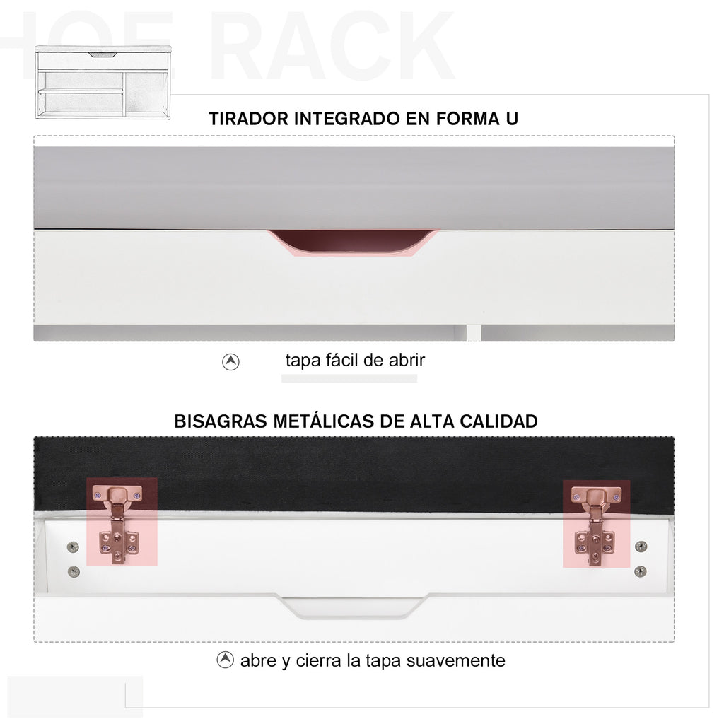 Sapateira com Assento Acolchoado para Entradas e Salões com 1 Gaveta e Prateleira de MDF 80x30x43cm Carga Máxima 120 kg Branco — foto 7