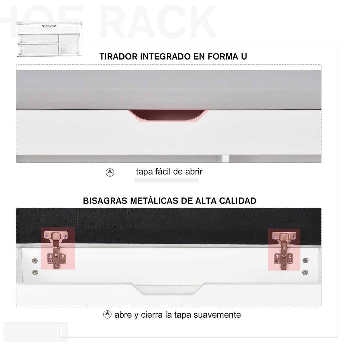 Sapateira com Assento Acolchoado para Entradas e Salões com 1 Gaveta e Prateleira de MDF 80x30x43cm Carga Máxima 120 kg Branco — foto 7