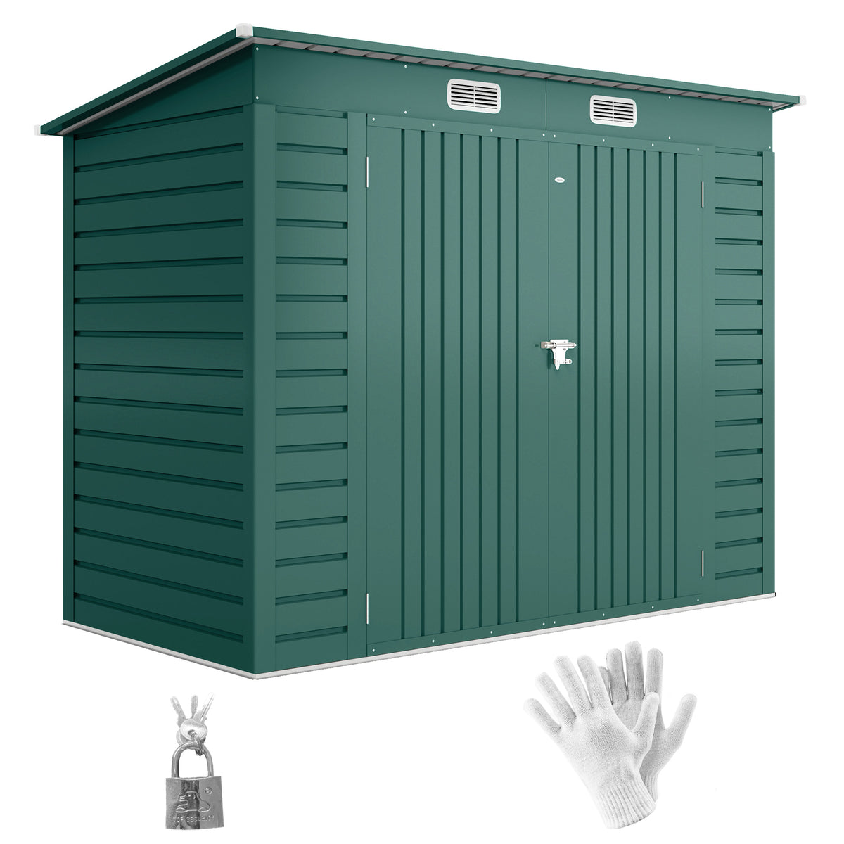 Abrigo de Jardim 2,7m² 249x121x183 cm Abrigo de Exterior com Porta Dupla 2 Ventilaç4oes e Trava Abrigo para Pátio Verde — foto 1