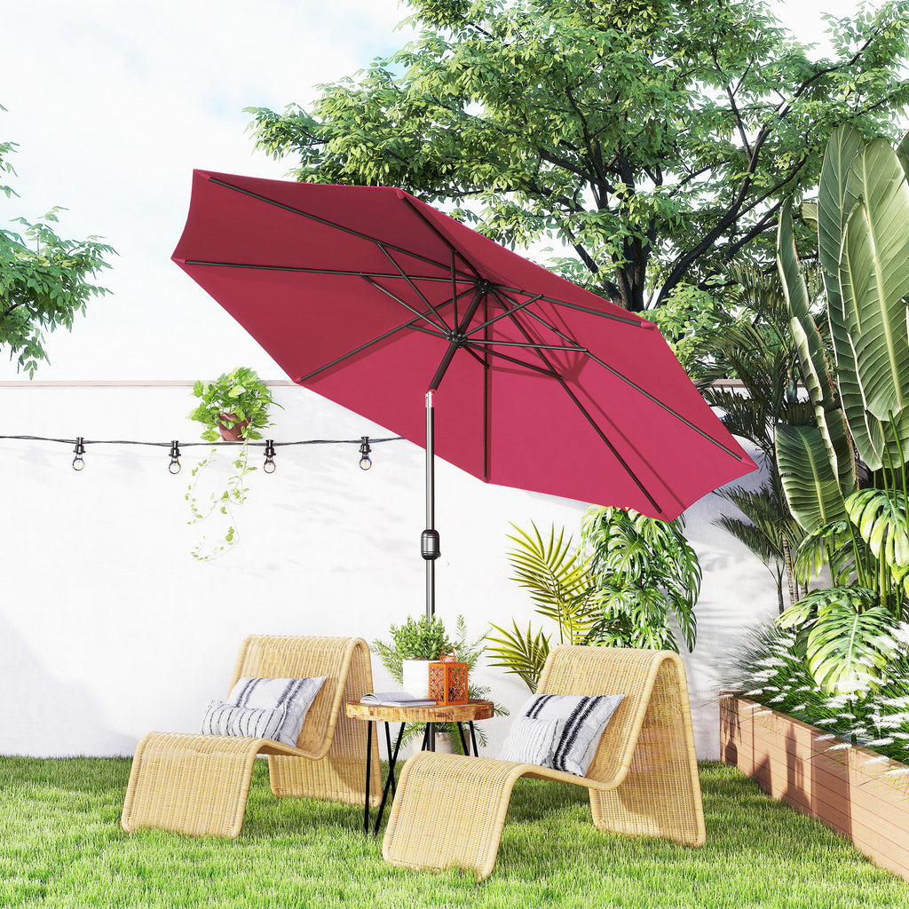 Chapéu de Sol de Jardim Ø295x250cm com Manivela Chapéu de Sol Exterior com Mecanismo de Inclinação e Mastro Desmontável de Metal para Terraço Piscina Pátio Vinho — foto 2