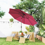 Chapéu de Sol de Jardim Ø295x250cm com Manivela Chapéu de Sol Exterior com Mecanismo de Inclinação e Mastro Desmontável de Metal para Terraço Piscina Pátio Vinho — foto 2