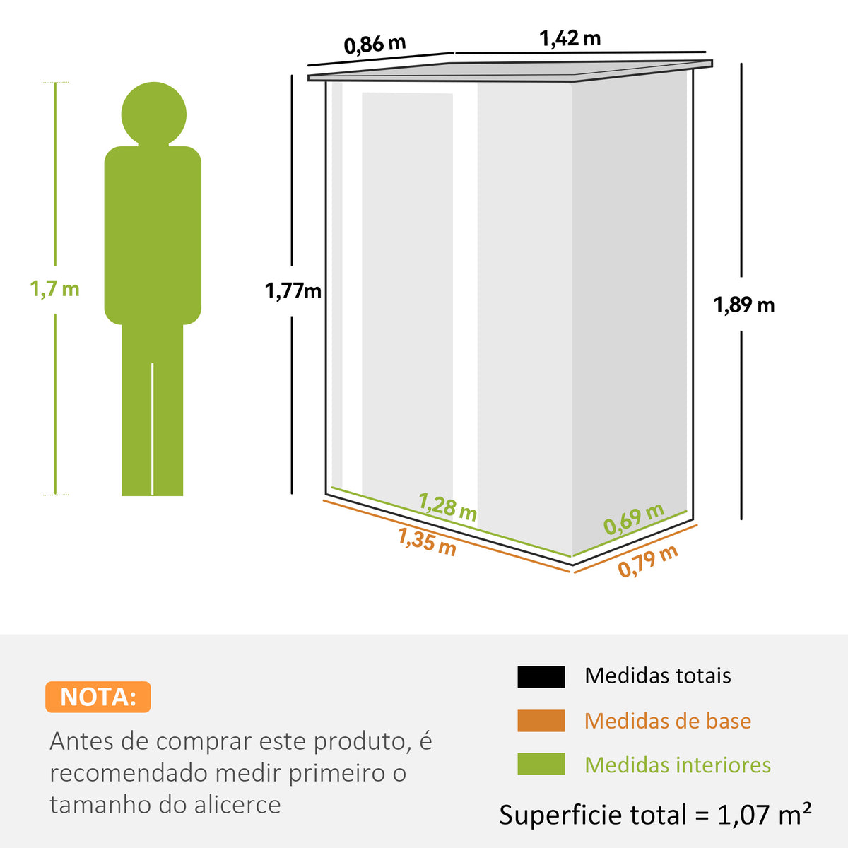 Abrigo de Jardim 142x84x189cm Abrigo de Jardim de Aço Galvanizado com Porta Fechadura e Orifícios de Drenagem para Armazenamento de Ferramentas Verde — foto 3