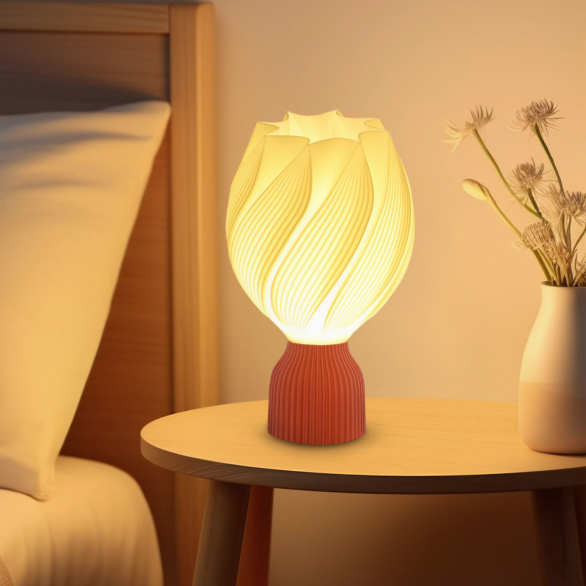 Candeeiro de Mesa de Cabeceira com Ecrã de Impressão 3D Candeeiro de Mesa com Desenho de Pétalas com Luz Quente para Quarto Sala de Estar Ø16,5x28 cm Branco — foto 8