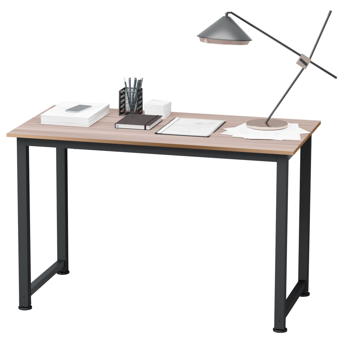 Secretária Moderna Mesa de Estudo com Estrutura de Aço e Pés Ajustáveis Mesa de Computador para Escritório Casa 120x60x76 cm Madeira e Preto — foto 1