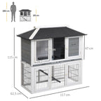 Coelheira de Madeira Exterior Gaiola Elevada para 2 Coelhos com Teto Asfáltico Cerca de Metal Bandeja Removível Múltiplas Portas e Rampa 117x62,5x115cm Cinza — foto 3