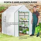 Estufa de Jardim Pequena de 3 Níveis com 6 Prateleiras Porta Enrolável Capa de PE e Estrutura de Aço para Cultivo de Plantas e Flores 140x143x190 cm Branco — foto 6