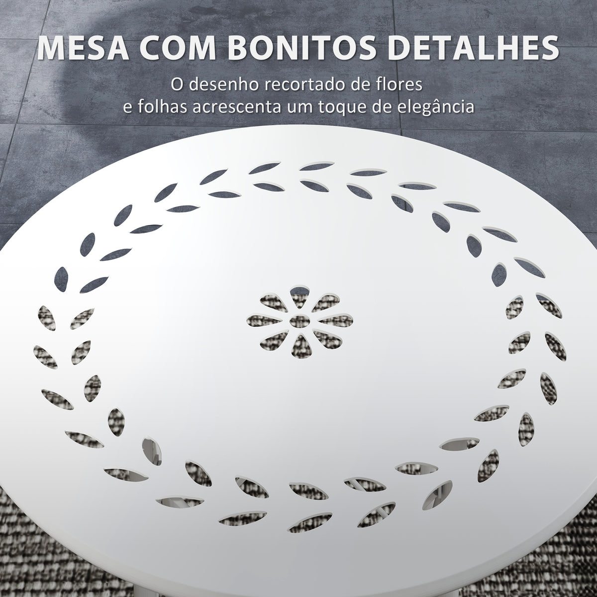 Mesa de Jardim Redonda Mesa de Varanda Ø40x50 cm com Pés Ajustáveis e Estrutura em Forma de X Mesa para Exterior e Interior Branco — foto 4