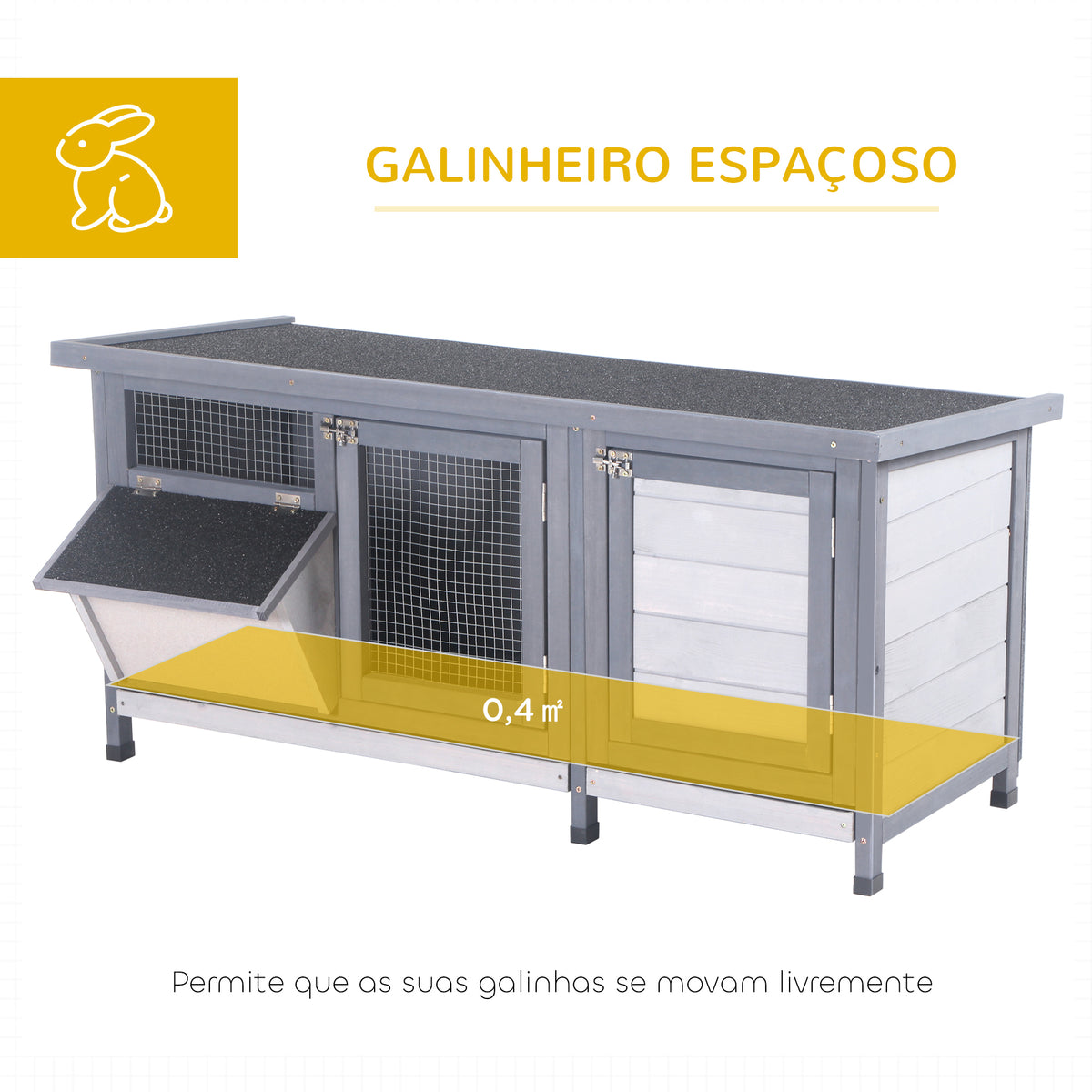 Coelheira de Madeira Gaiola para Coelhos com Telhado Asfáltico Rebatível Portas com Fecho Bandejas Removíveis e Comedouro Coelheira para Exterior 112x50x54 cm Cinzento — foto 4